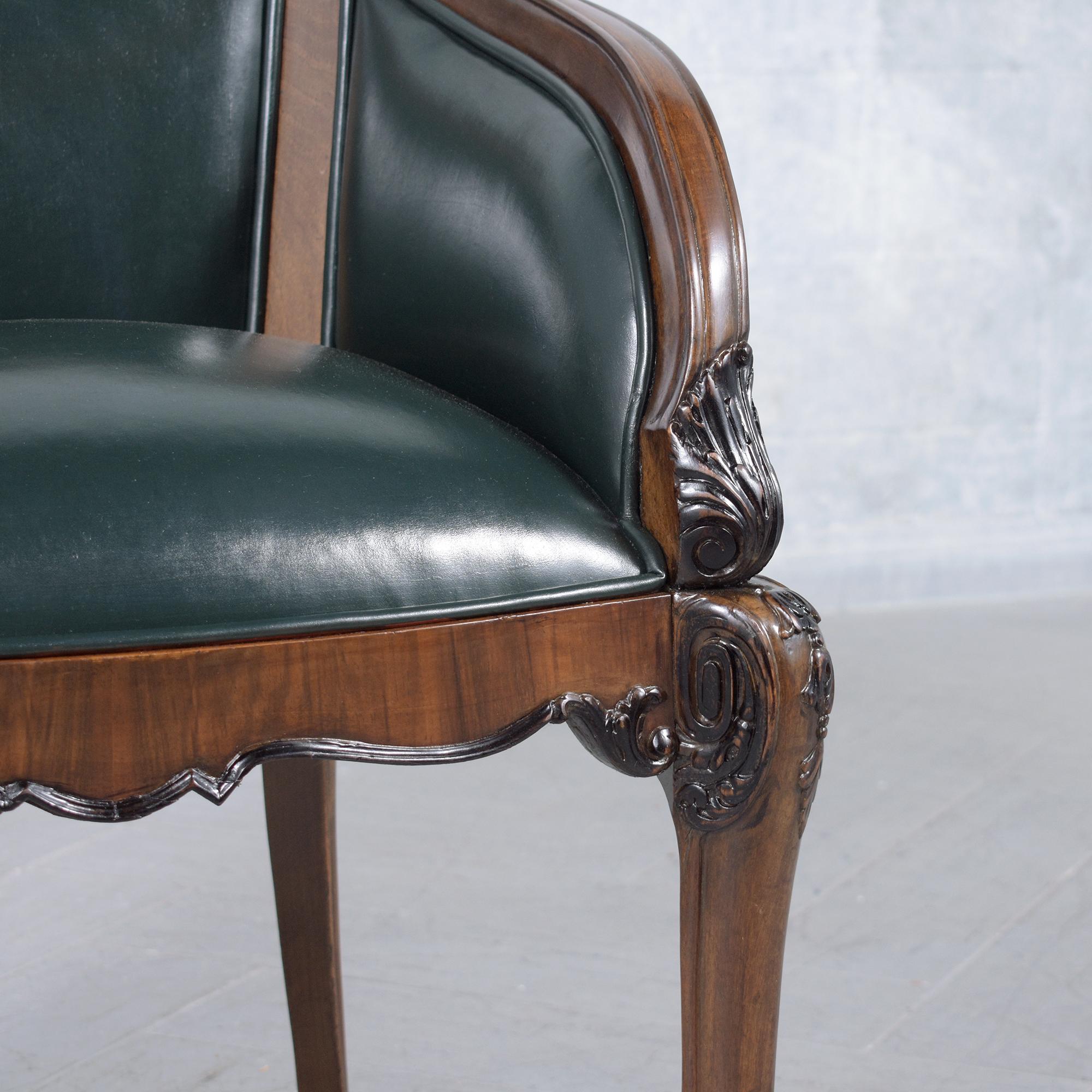 19th-Century English Chinoiserie Bergères: Restored Elegance in Green Leather For Sale 8