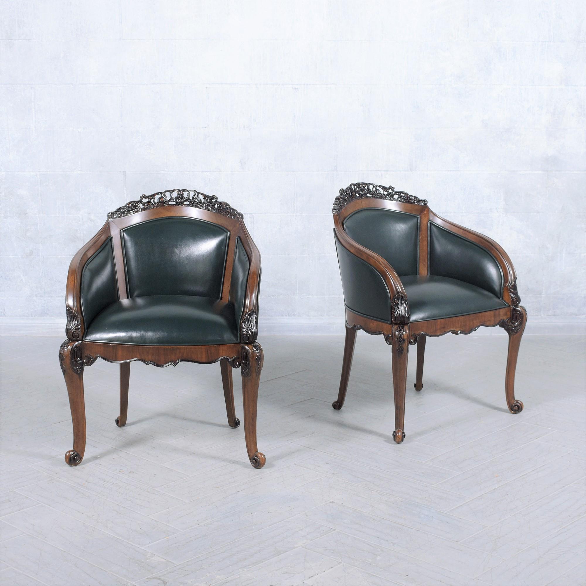 Step into the past with our exquisitely restored late 19th-century English Chinoiserie Bergères, a testament to the fusion of Eastern artistry and classic English craftsmanship. These chairs have been revived with unparalleled care, now upholstered