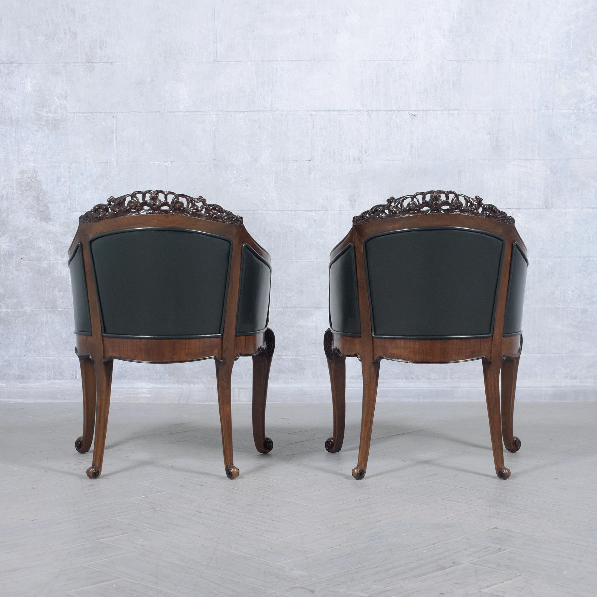 19th-Century English Chinoiserie Bergères: Restored Elegance in Green Leather For Sale 1