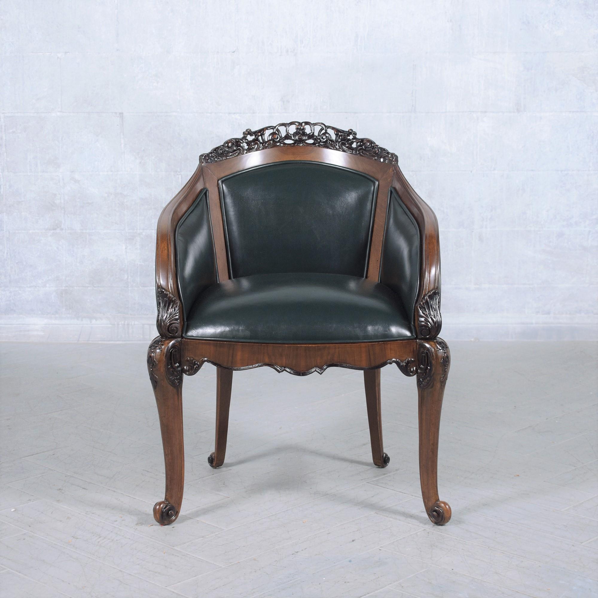 19th-Century English Chinoiserie Bergères: Restored Elegance in Green Leather For Sale 4