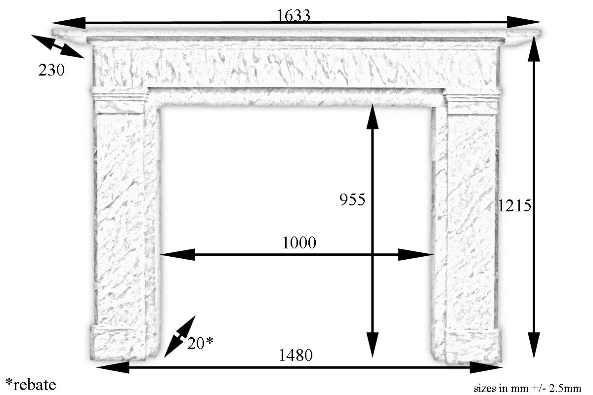 An elegant restored mid-19th century fire surround in grey Bardiglio marble with simple lines, circa 1840. 

For sizes see images.