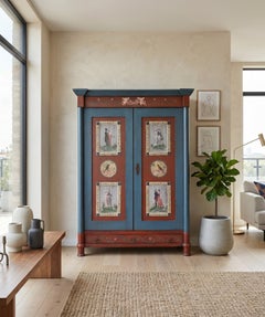 Restored 19th Century Folk Art Painted Wardrobe Antique Hand Painted Armoire