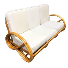 Restored 2-Strand 3/4 Pretzel Rattan Sectional Sofa w/ Lounge Chair