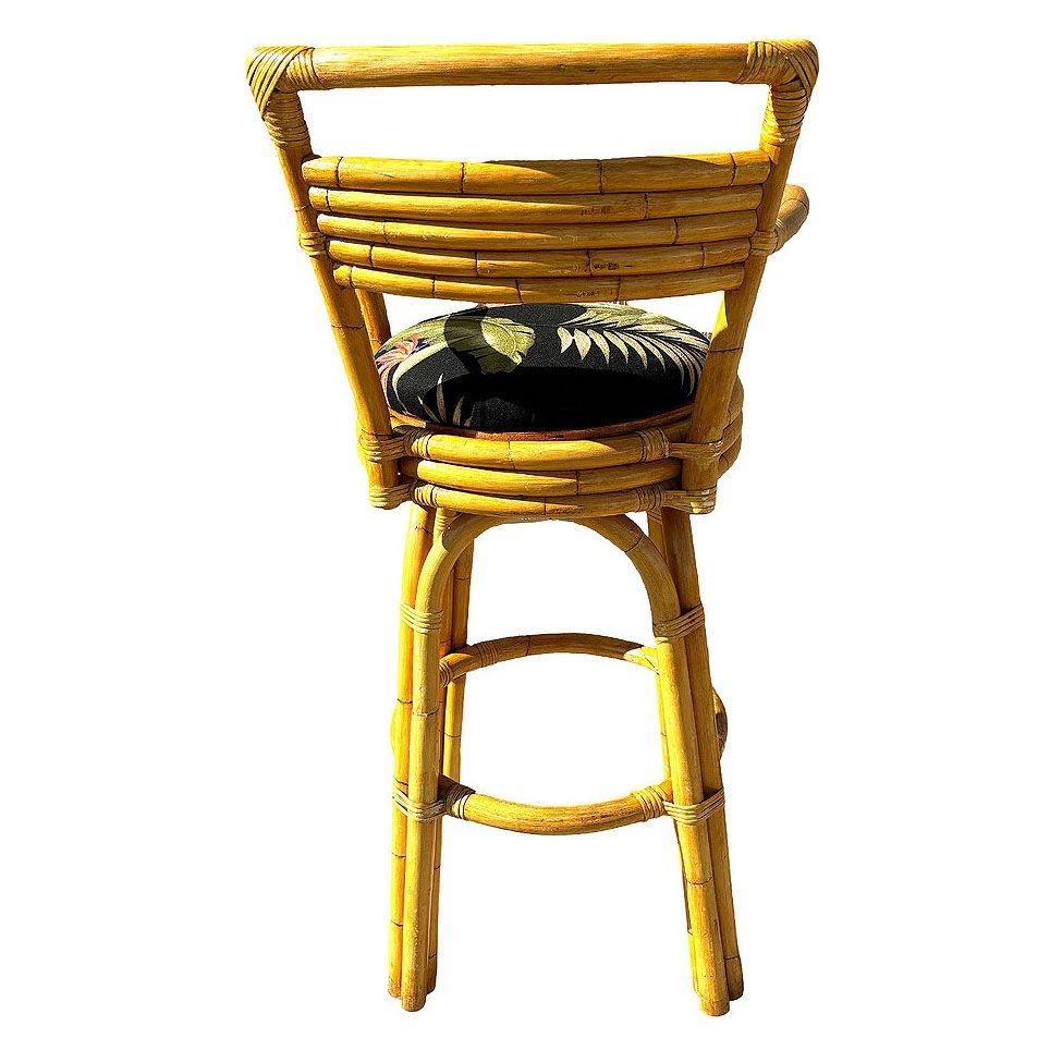 Restored 2-Strand Arch Base Rattan Bar Stools w/ Armrest, Set of 3 In Excellent Condition For Sale In Van Nuys, CA