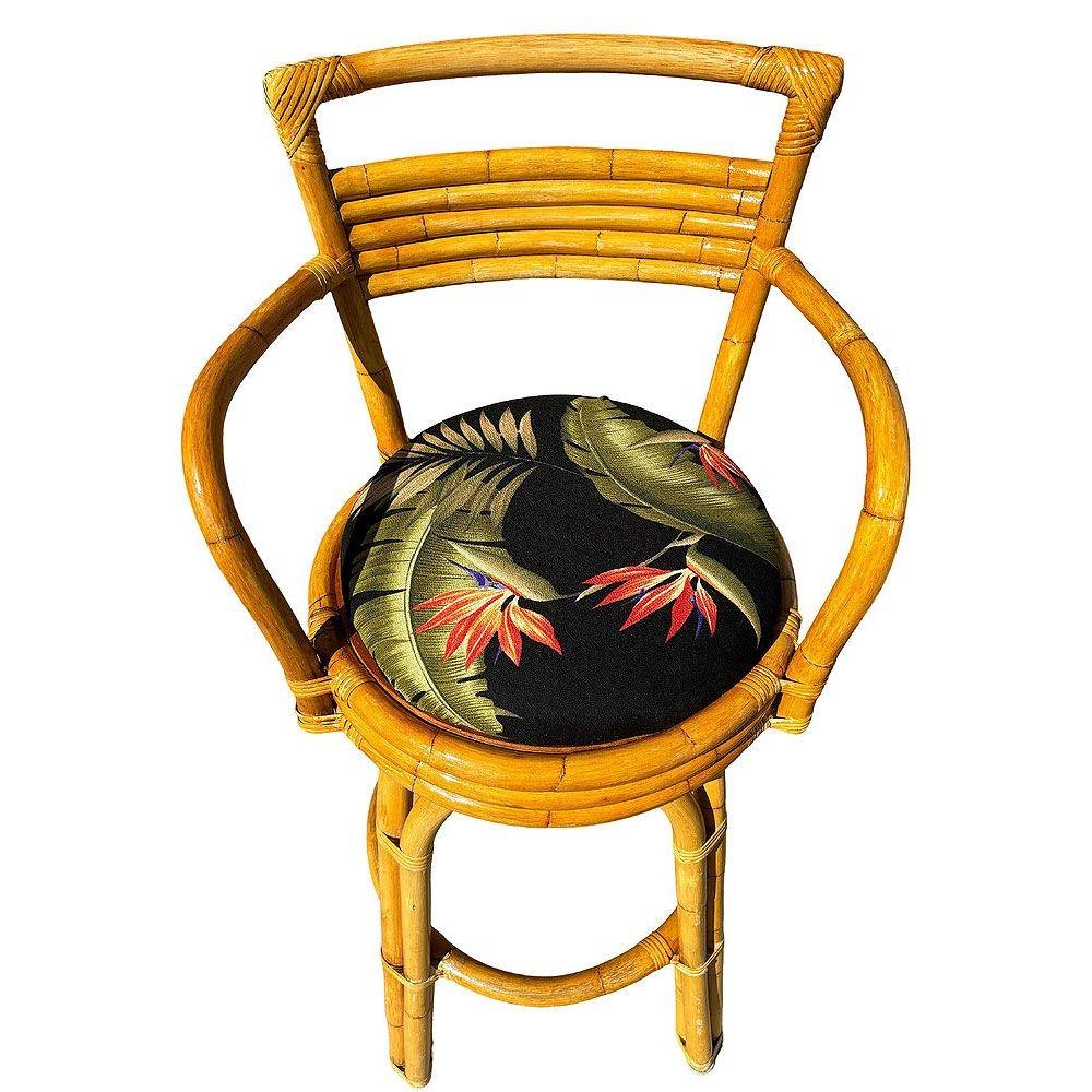 Mid-20th Century Restored 2-Strand Arch Base Rattan Bar Stools w/ Armrest, Set of 3 For Sale