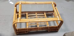 Restored 2-Tiered Rattan Coffee Table w/ Glass Top