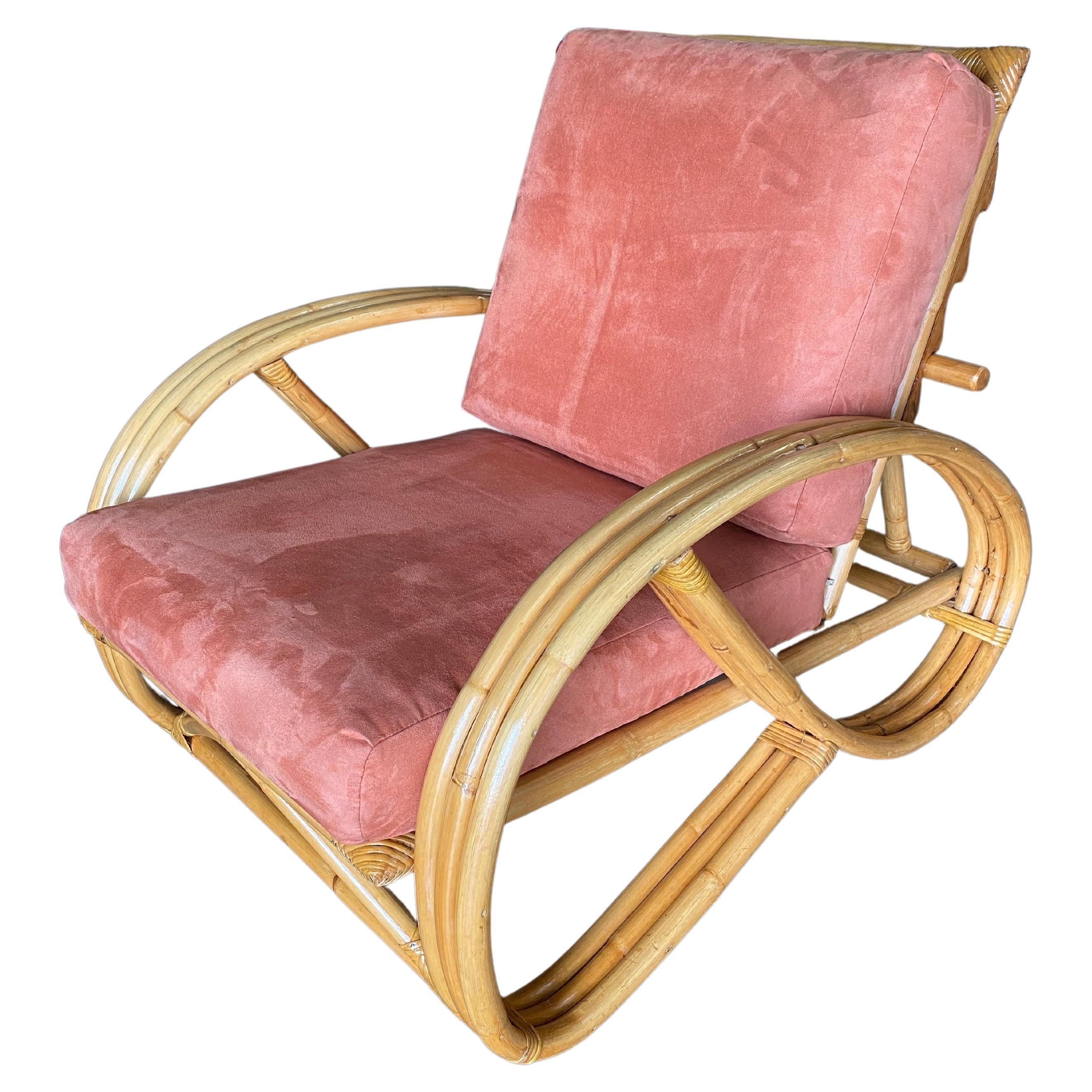 Restored 3/4 3-Strand Pretzel Rattan Reclining Lounge Chair