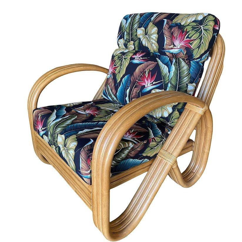 Late 20th Century Restored 3/4 3-Strand Round Pretzel Rattan Lounge Chair w/ Ottoman, 2 Available For Sale