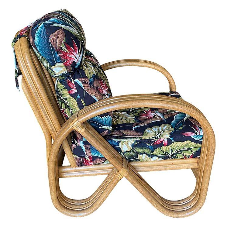 Restored 3/4 3-Strand Round Pretzel Rattan Lounge Chair w/ Ottoman, 2 Available In Excellent Condition For Sale In Van Nuys, CA