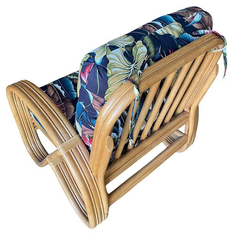 Restored 3/4 3-Strand Round Pretzel Rattan Lounge Chair w/ Ottoman, 2 Available For Sale 1