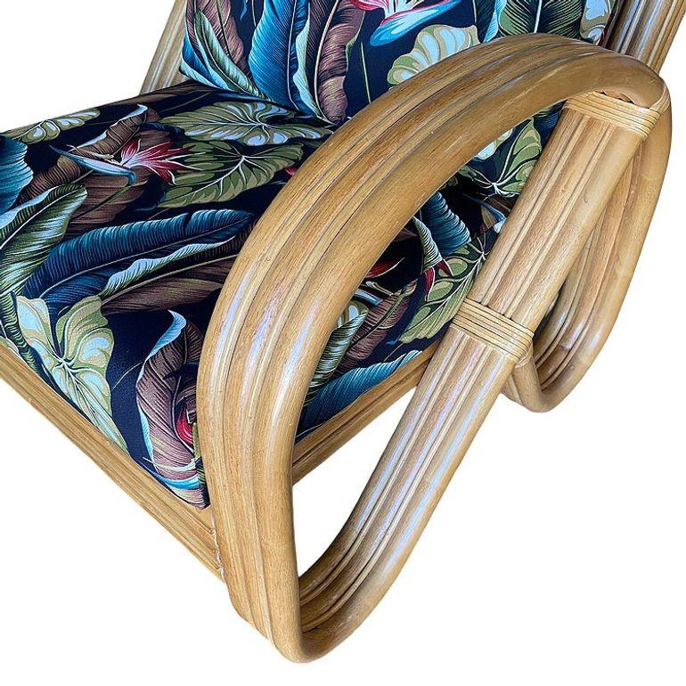 Restored 3/4 3-Strand Round Pretzel Rattan Lounge Chair w/ Ottoman, 2 Available For Sale 2
