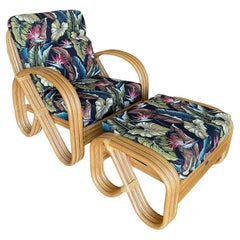 Sedia da salotto in rattan Pretzel rotonda a 3 fili restaurata con ottomana