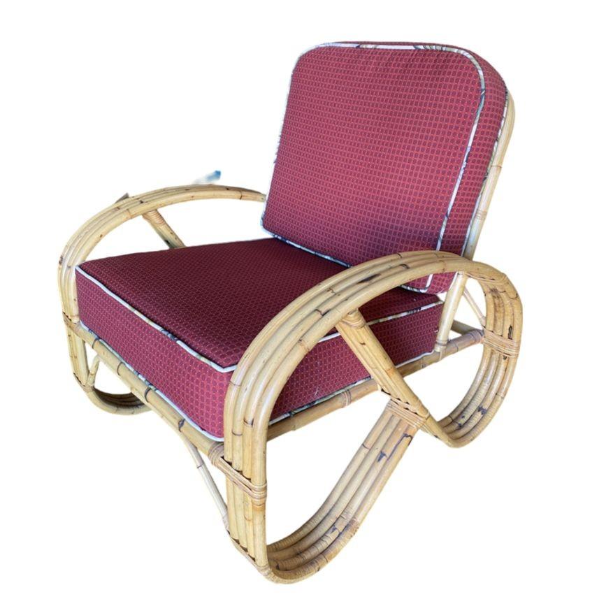 American Restored 3/4 4-Strand Round Pretzel Rattan Lounge Chair For Sale