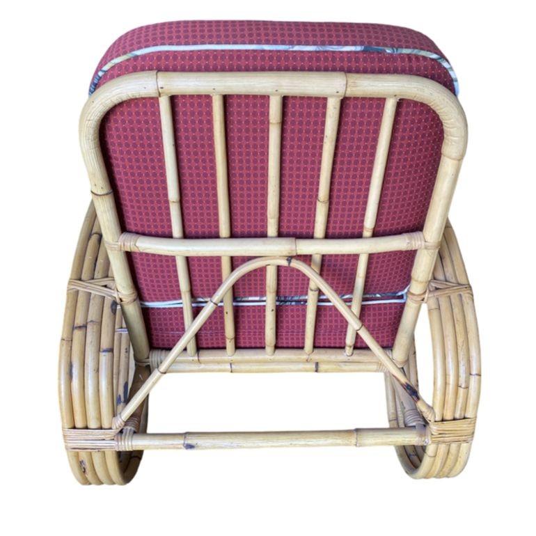 Mid-20th Century Restored 3/4 4-Strand Round Pretzel Rattan Lounge Chair For Sale