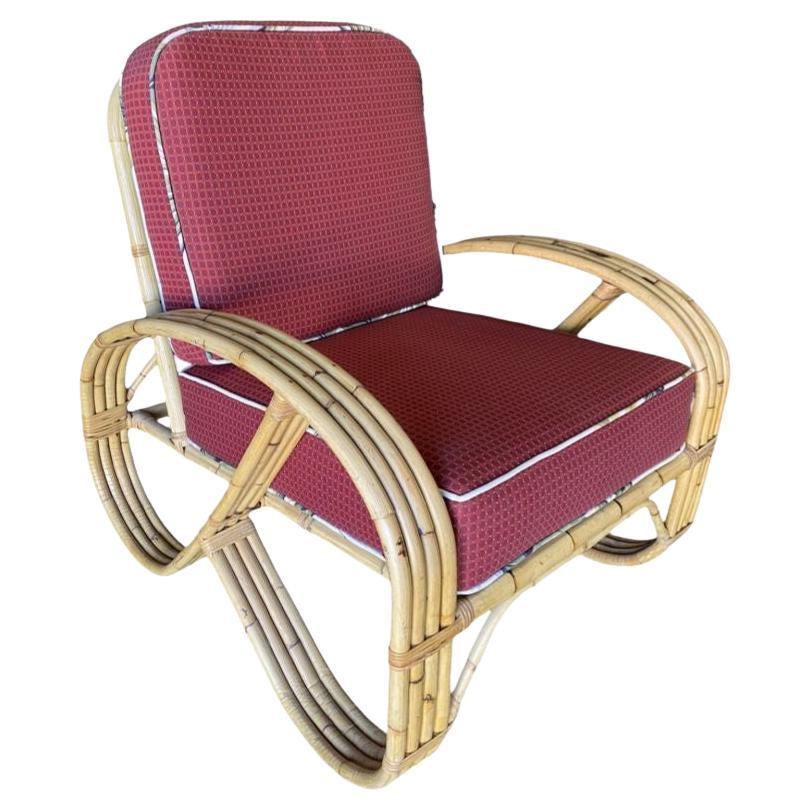 Restored 3/4 4-Strand Round Pretzel Rattan Lounge Chair For Sale