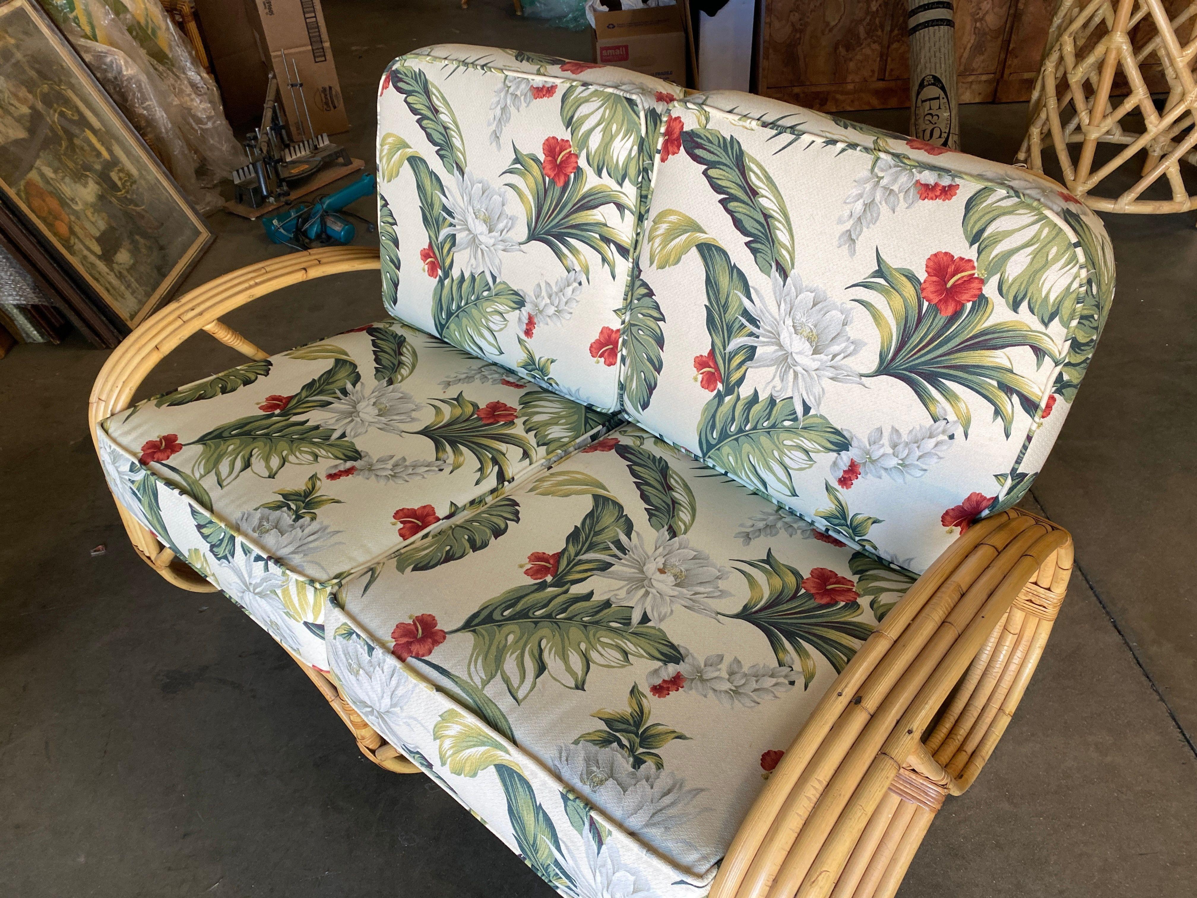 Restored 3/4 4-Strand Round Pretzel Rattan Settee For Sale 1