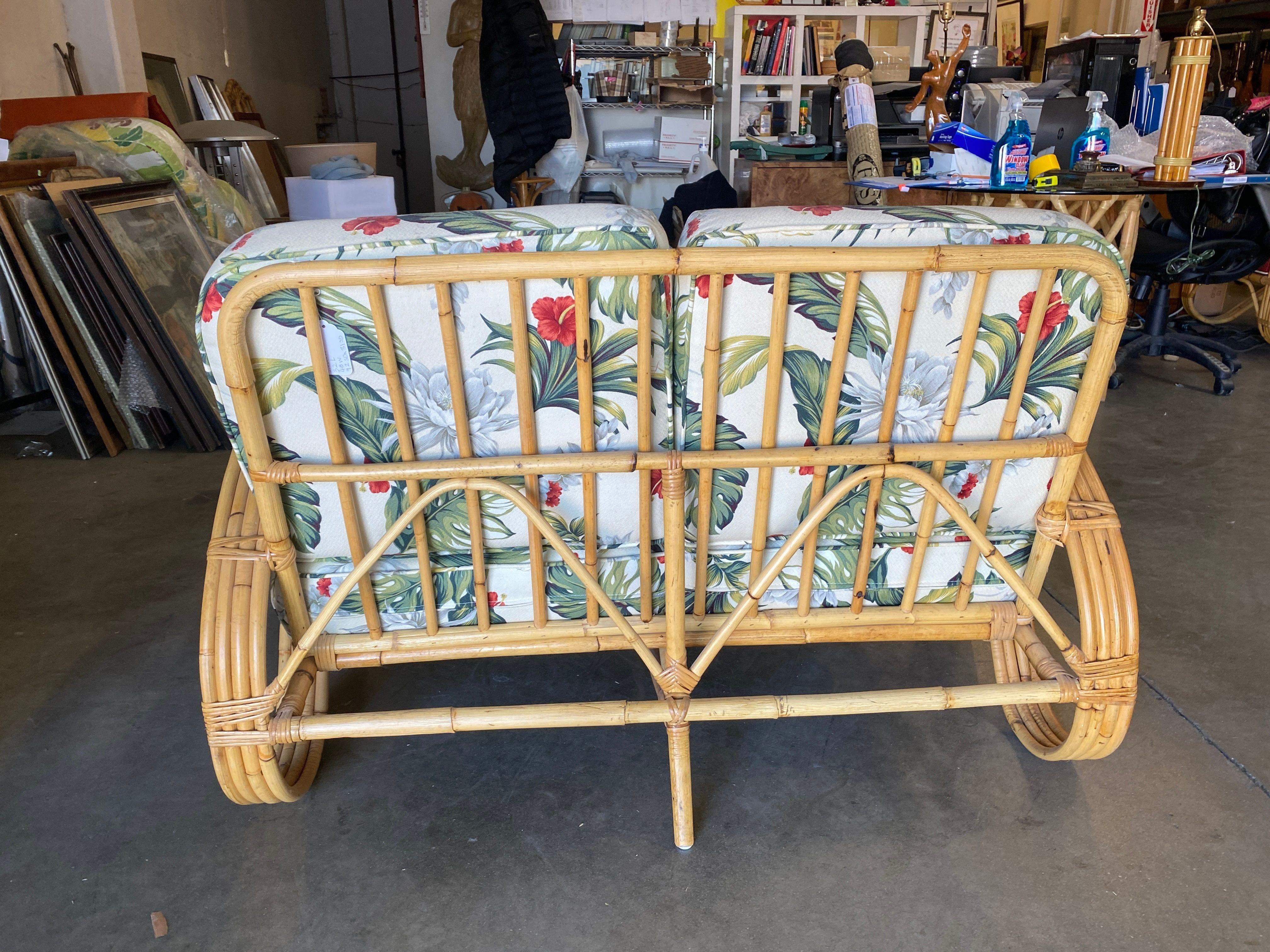 Restored 3/4 4-Strand Round Pretzel Rattan Settee For Sale 4