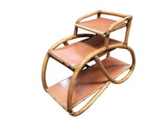 Restored 3/4 Pretzel Rattan Three-Tier Side Table, Pair