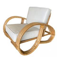 Restored 3/4 Round Pretzel 3-Strand Rattan Lounge Chair, Pair