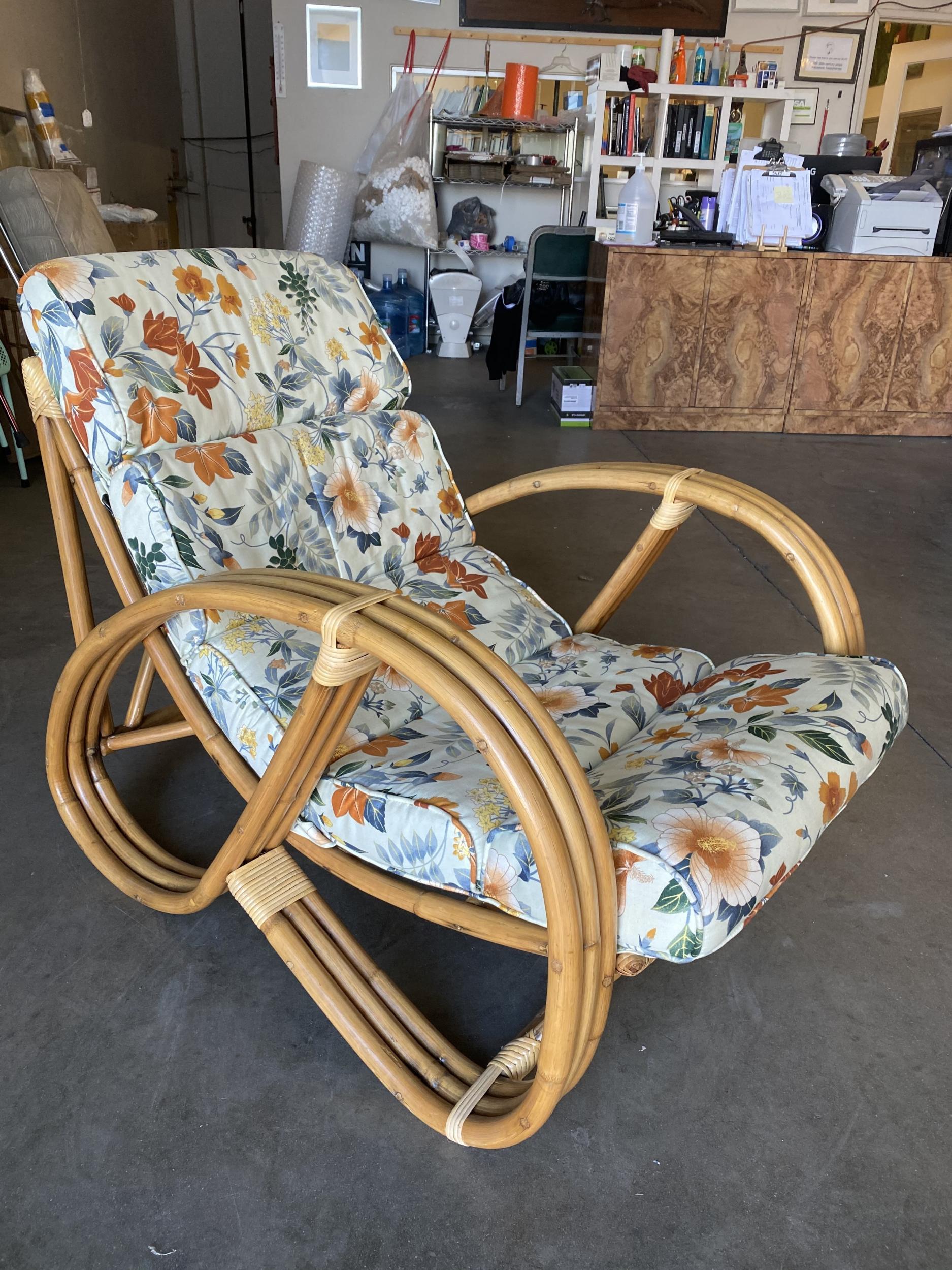 Restored 3/4 Round Pretzel Rattan Lounge Chair and Sofa Set In Excellent Condition In Van Nuys, CA