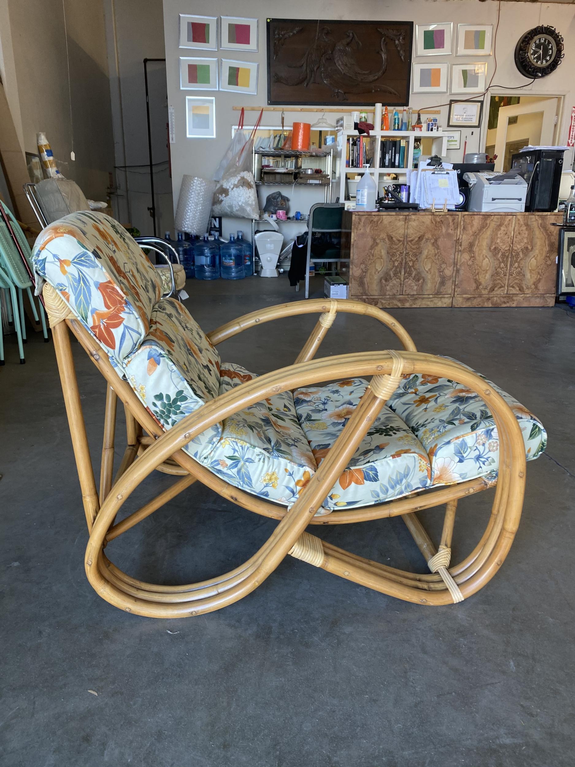 Mid-20th Century Restored 3/4 Round Pretzel Rattan Lounge Chair and Sofa Set