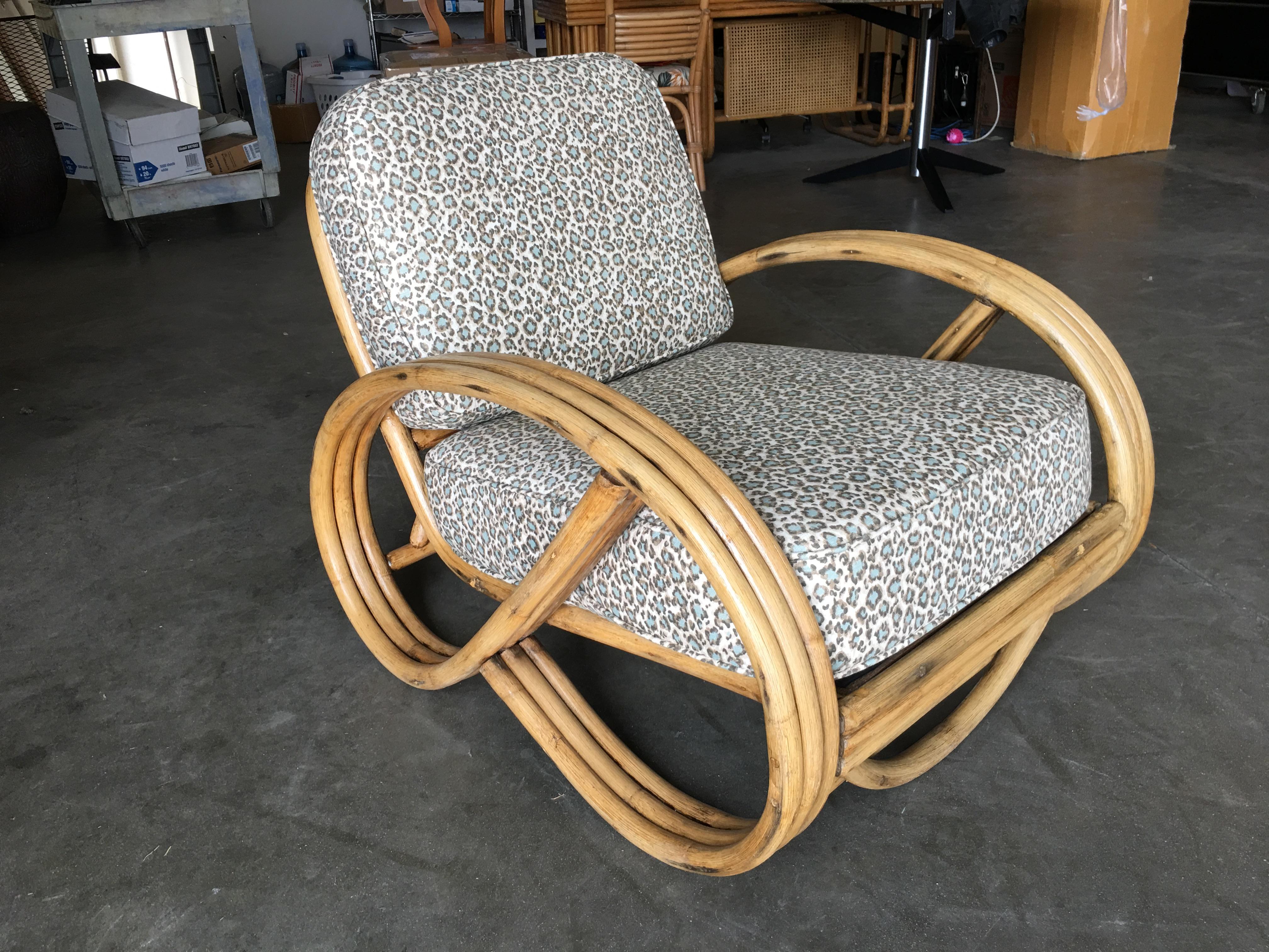 Mid-Century Modern Restored 3/4 Round Pretzel Rattan Lounge Chair with Arched Base