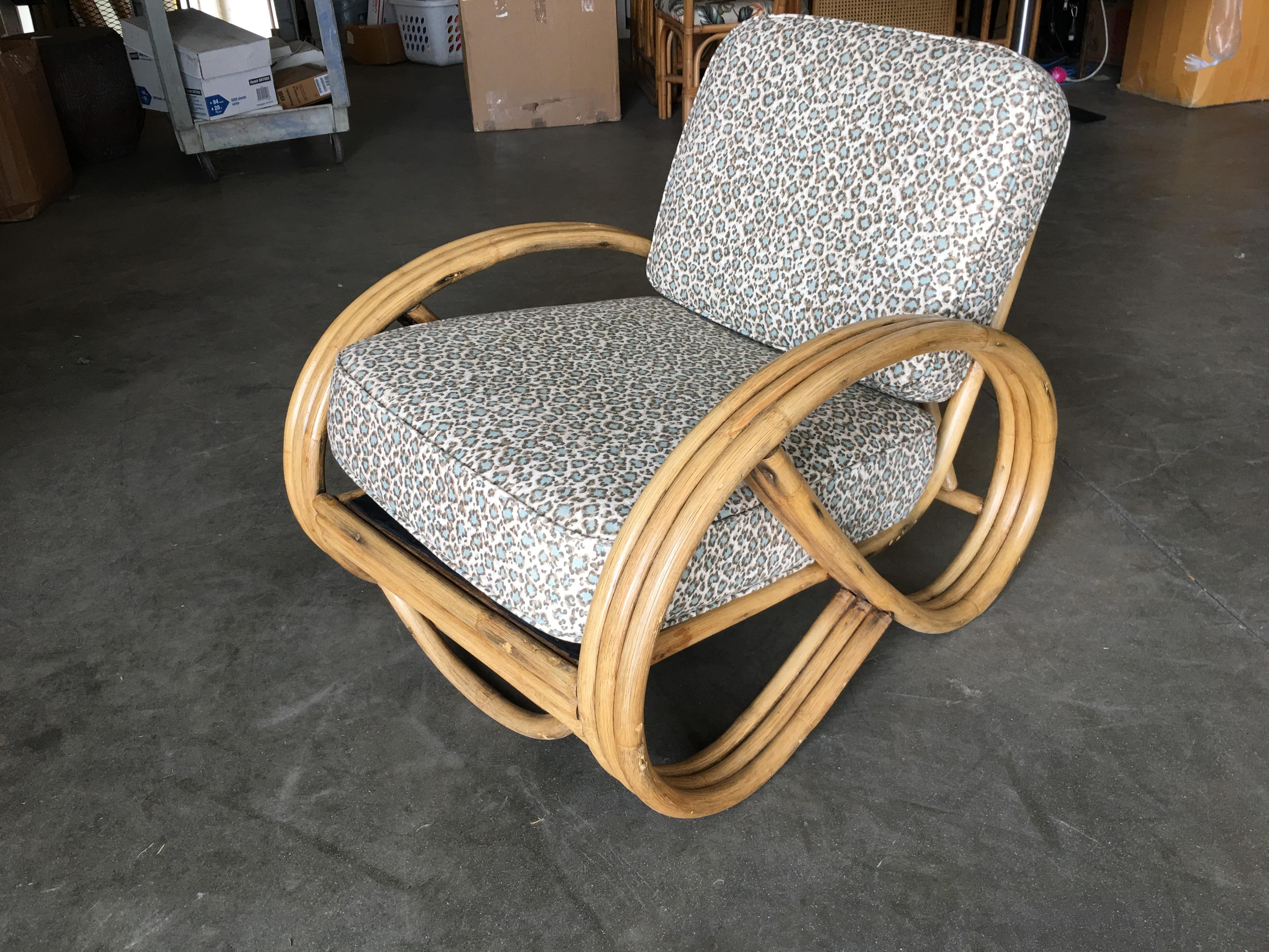 Restored 3/4 Round Pretzel Rattan Lounge Chair with Arched Base In Excellent Condition In Van Nuys, CA