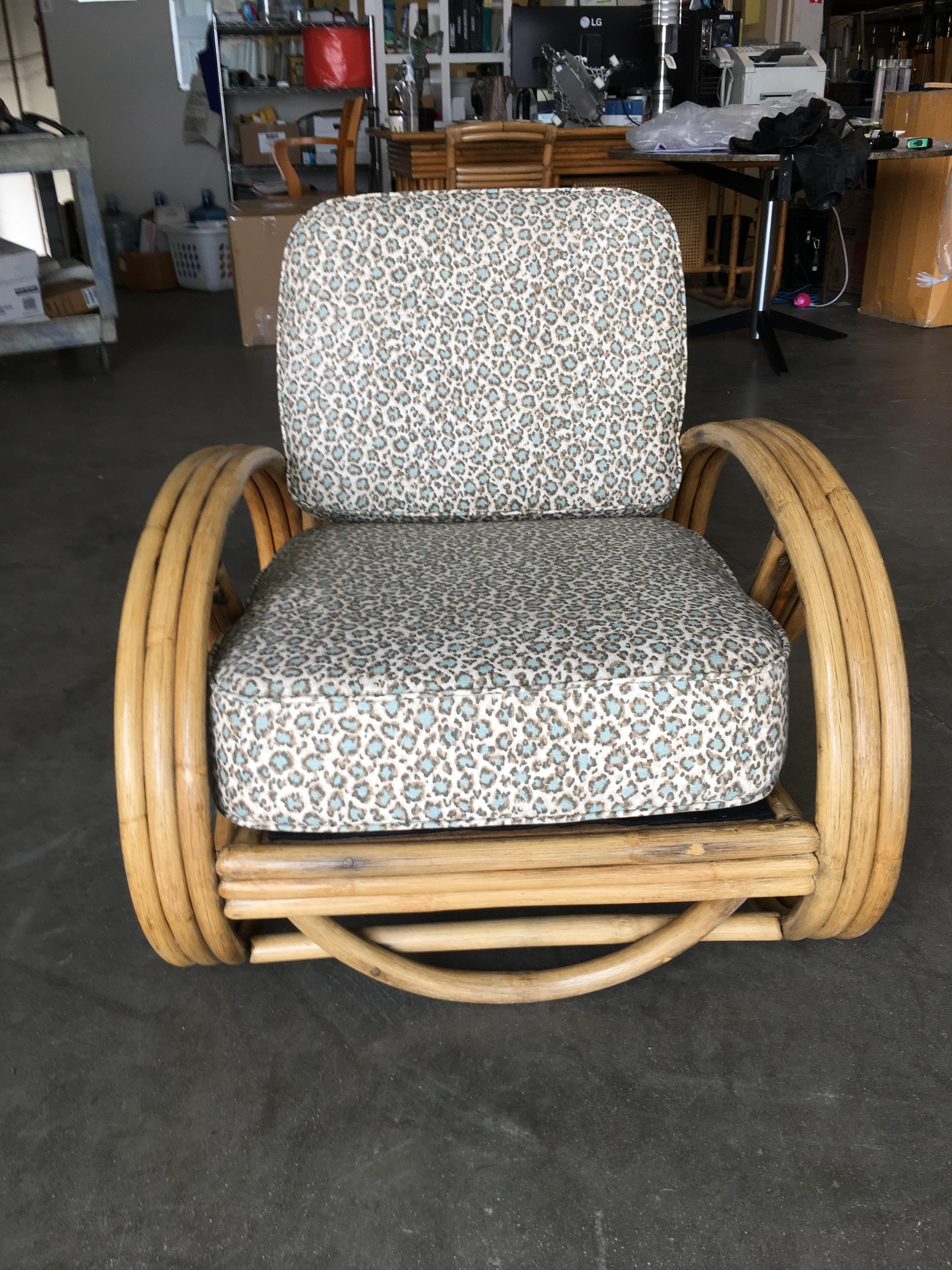 Mid-20th Century Restored 3/4 Round Pretzel Rattan Lounge Chair with Arched Base