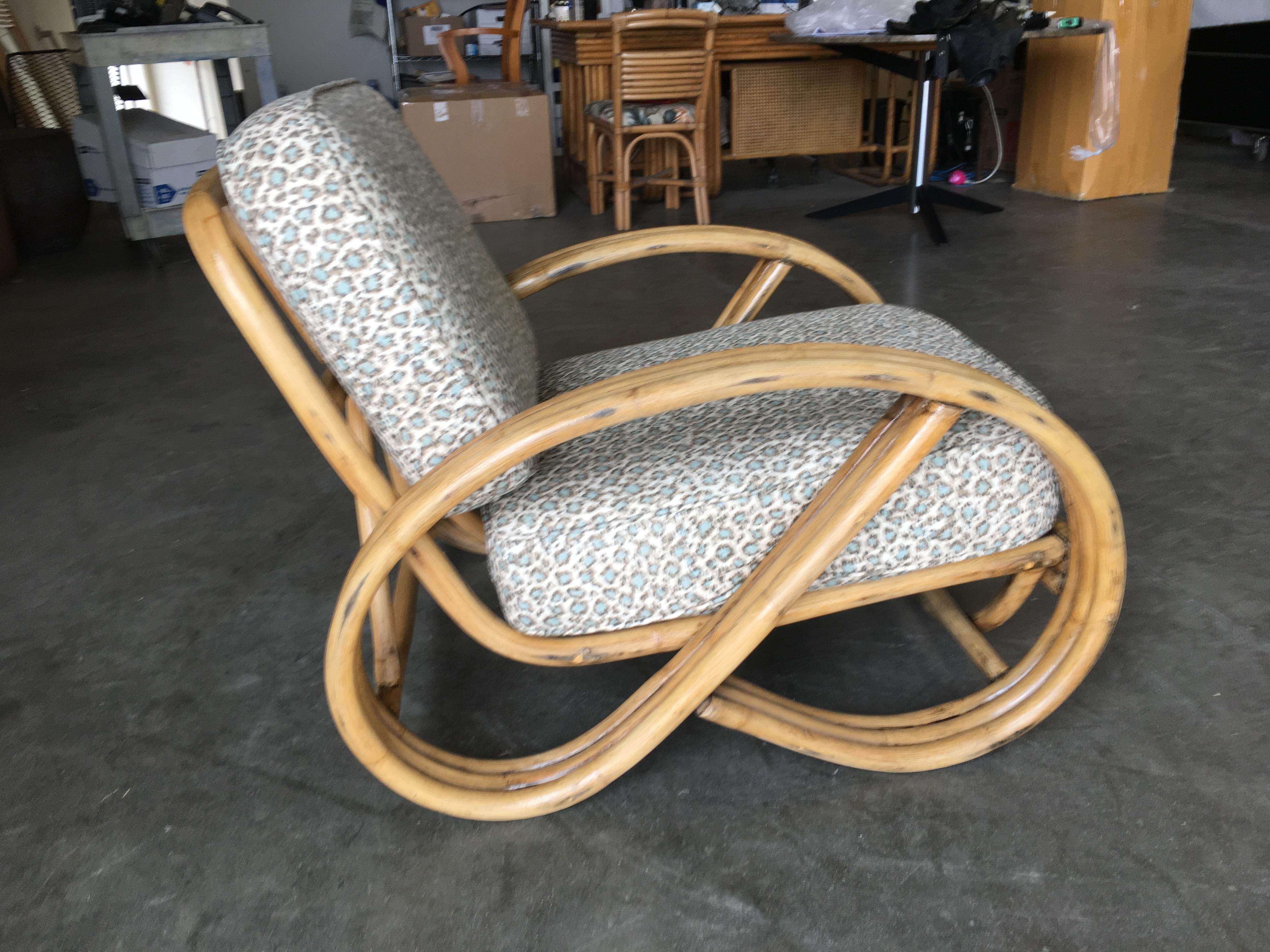 Mid-20th Century Restored 3/4 Round Pretzel Rattan Lounge Chair with Arched Base