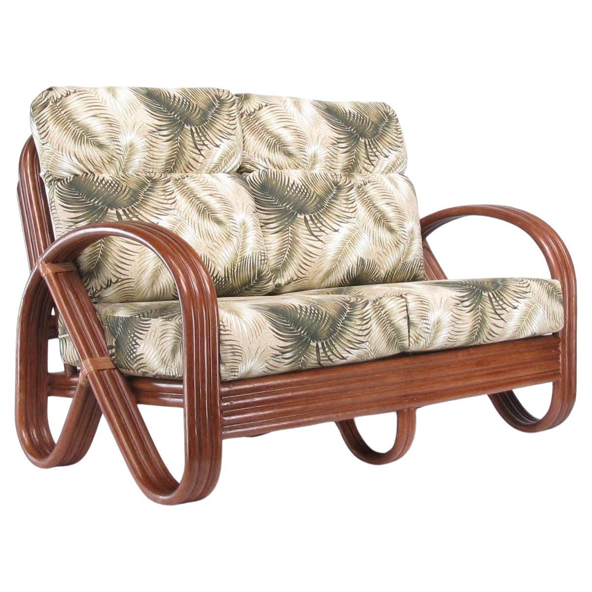 Restored 3-Strand 3/4 Pretzel "Kauai" Rattan Settee Sofa