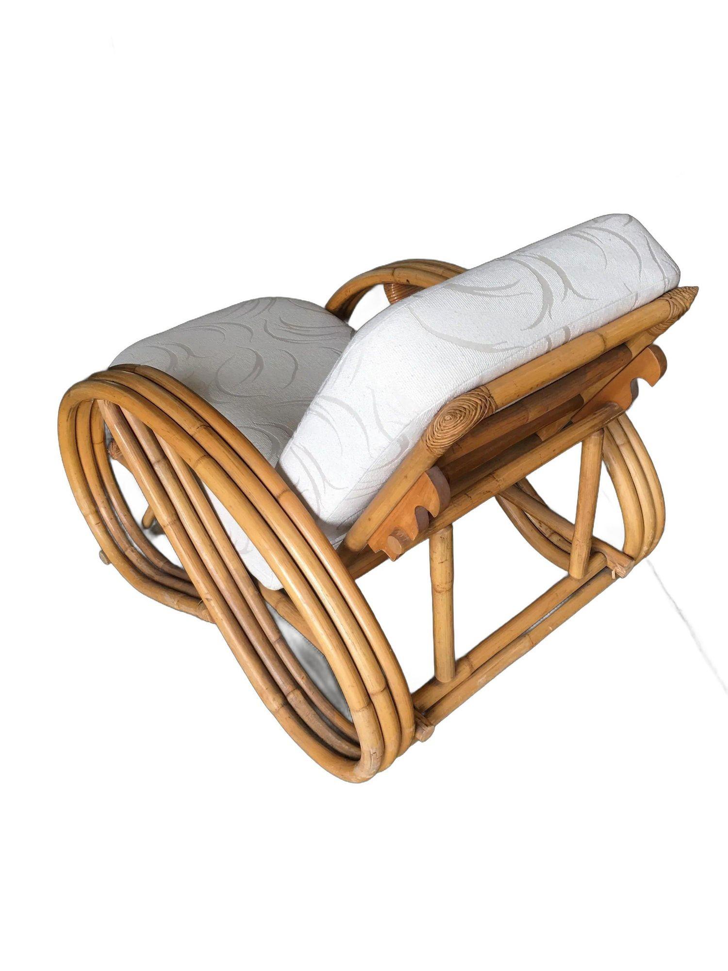 Restored 3-Strand 3/4 Pretzel Rattan Reclining Lounge Chair w/ Adjustable Back 1