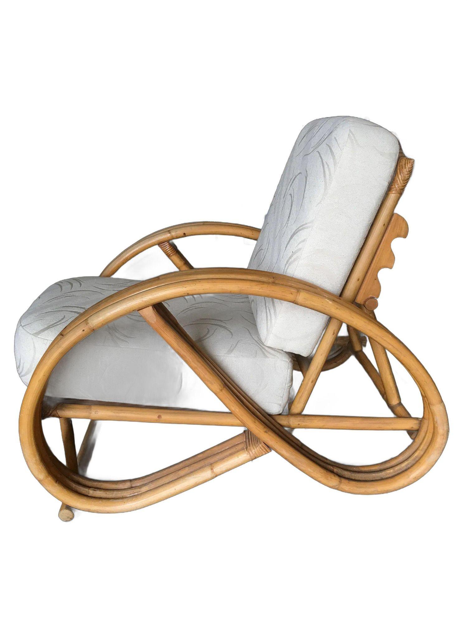 Restored 3-Strand 3/4 Pretzel Rattan Reclining Lounge Chair w/ Adjustable Back For Sale 2