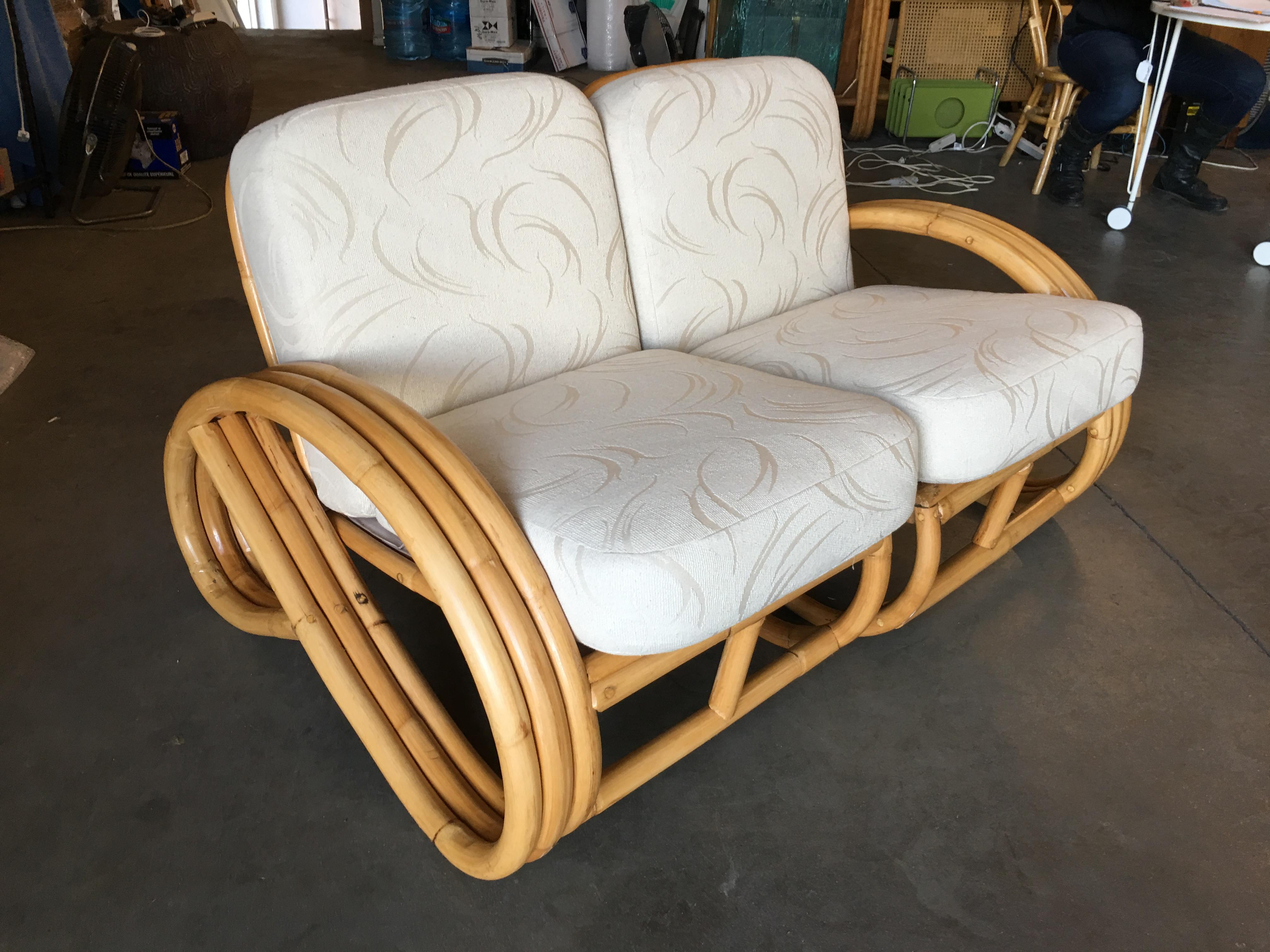 Mid-Century Modern Mid Century 3-Strand 3/4 Pretzel Sectional Rattan Corner Sofa with Drink Table For Sale