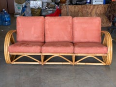 Restored 3-Strand 3/4 Round Pretzel Rattan Livingroom Sofa