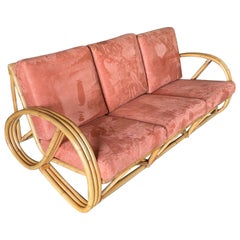 Restored 3-Strand 3/4 Round Pretzel Rattan Livingroom Sofa