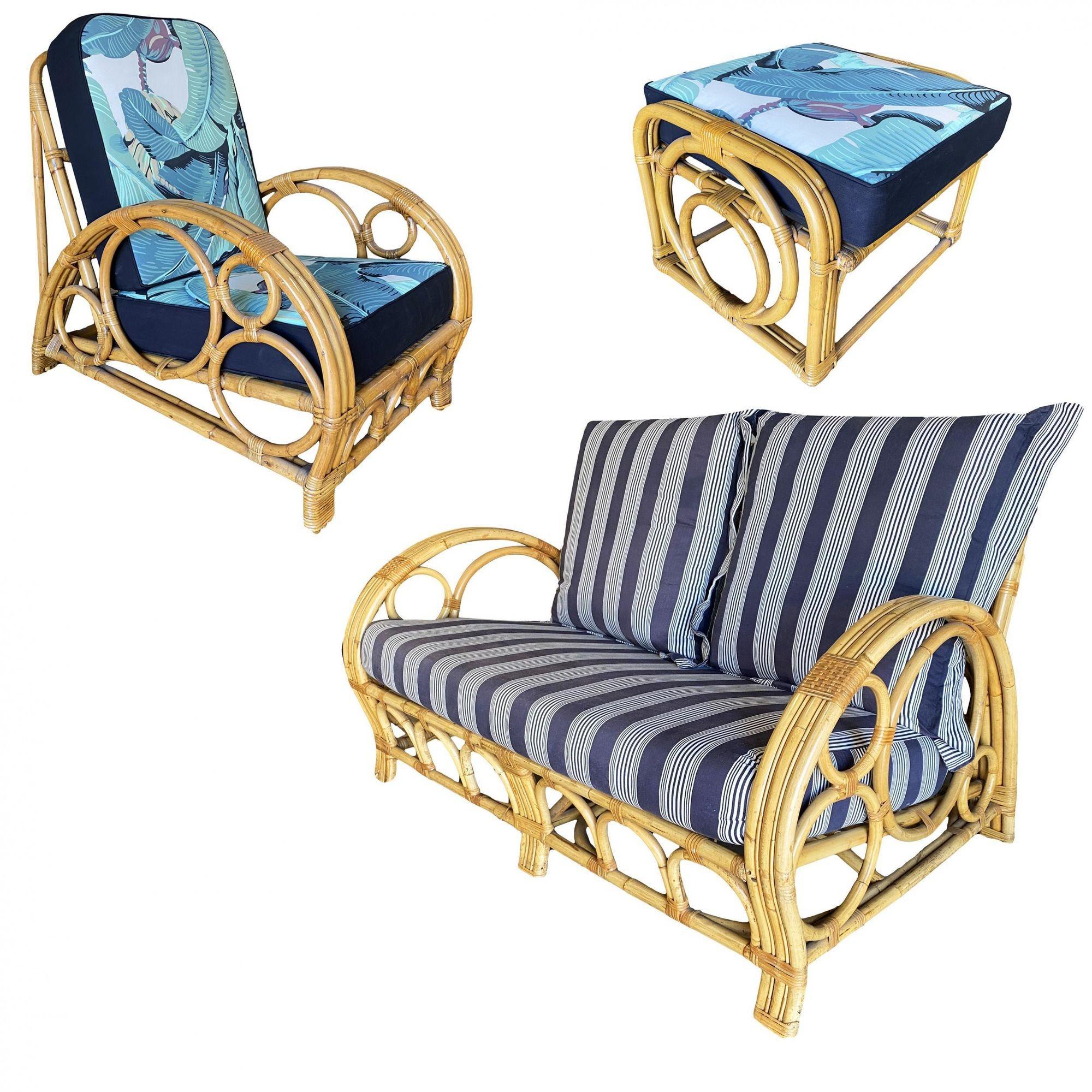 Canapé, chaise longue et pouf en rotin 3 brins 