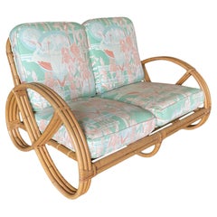 Sillón modernista restaurado de ratán redondo de 3 tiras de pretzel completo