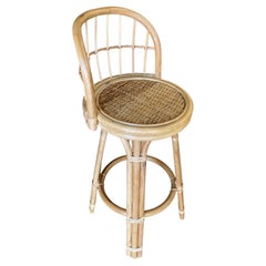 Retro Restored 3-Strand Rattan Bar Stool w/ Stick Reed Rattan Back