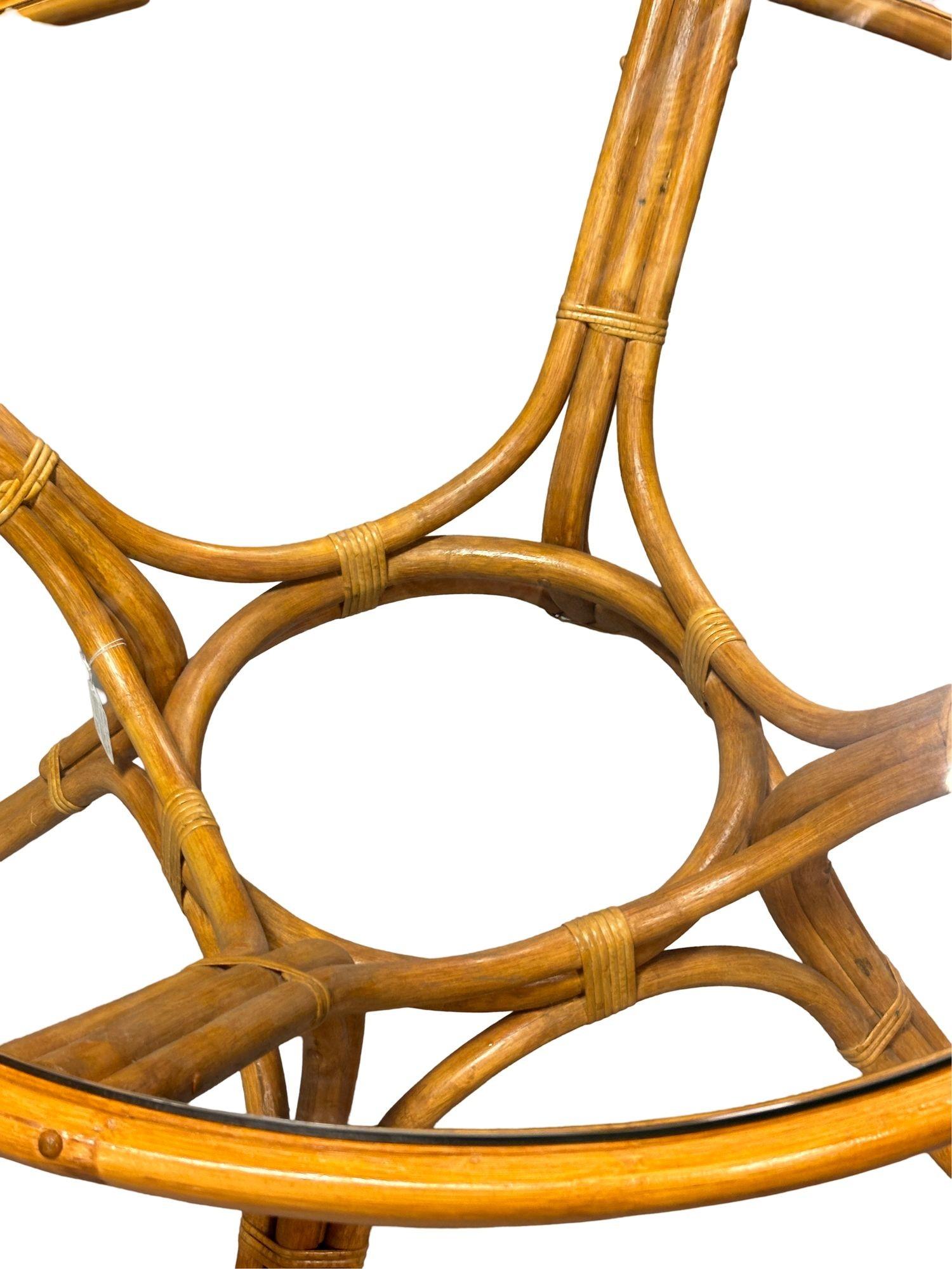 Restored 3-Strand Rattan Round Dining Table with Glass Top For Sale 3