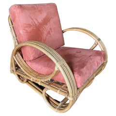 Restored 3-Strand Rattan Scrolling Pretzel Lounge Chair & Sofa Living Room Set