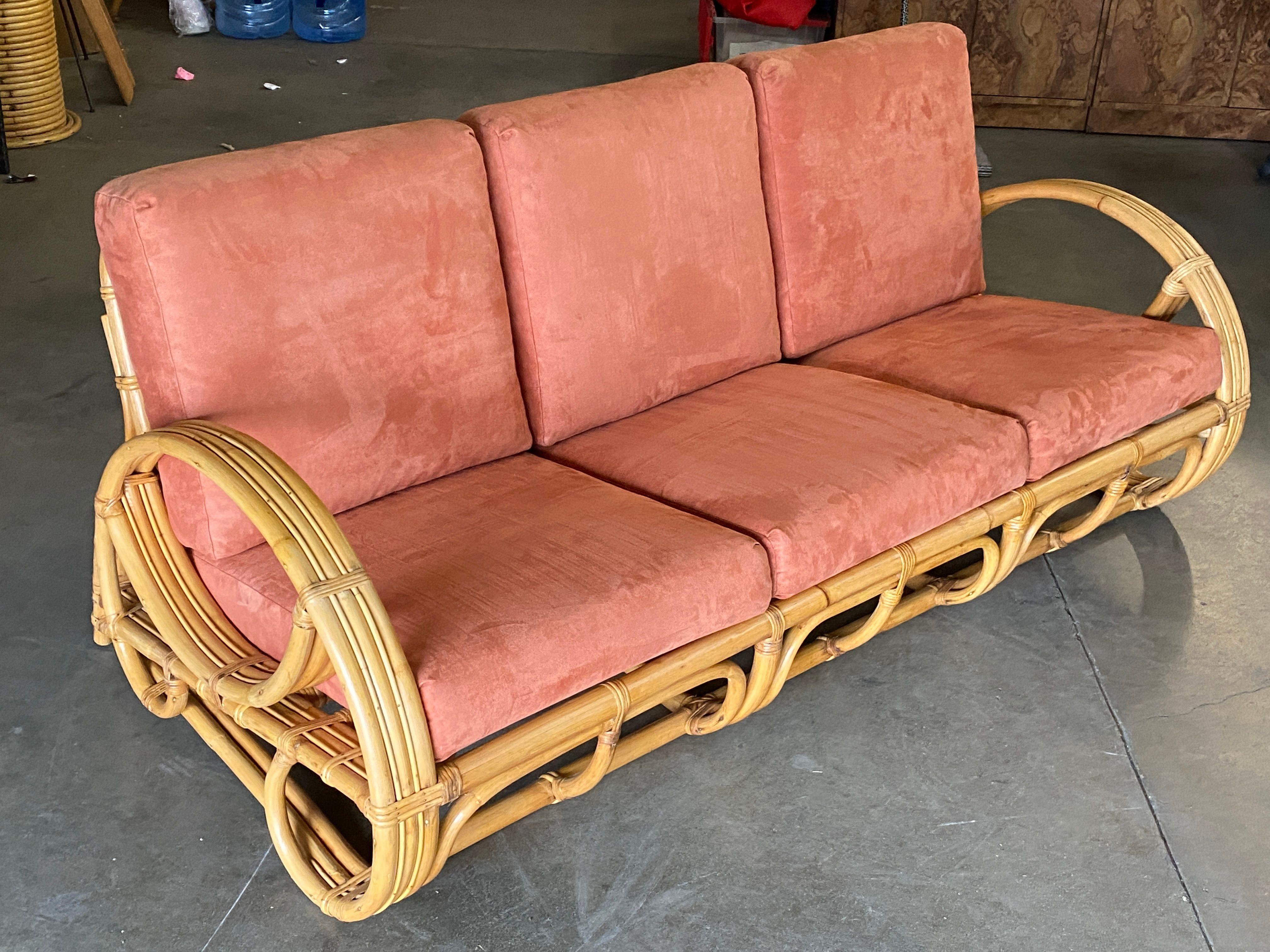 Restored 3-Strand Rattan Scrolling Pretzel Lounge Chair & Sofa Living Room Set 3