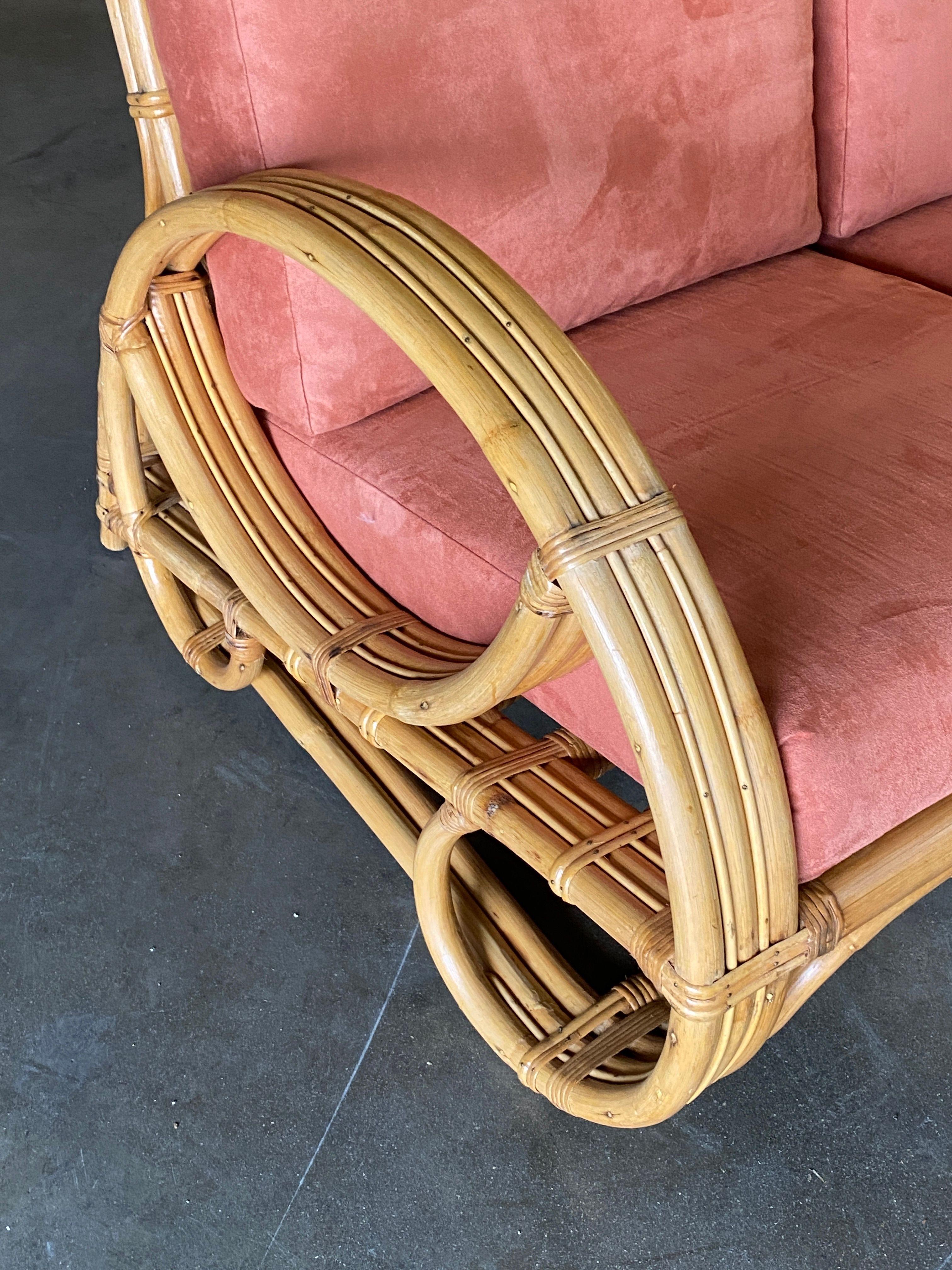Restored 3-Strand Rattan Scrolling Pretzel Lounge Chair & Sofa Living Room Set 4