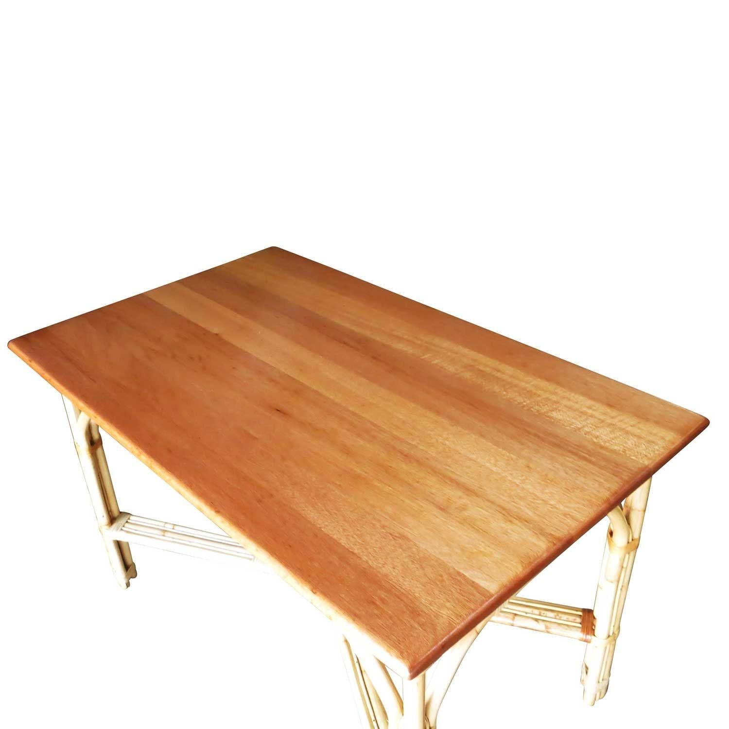 Mid-Century Modern Restored 3-Strand X-base Rattan & Mahogany 6 Seater Dining Table For Sale
