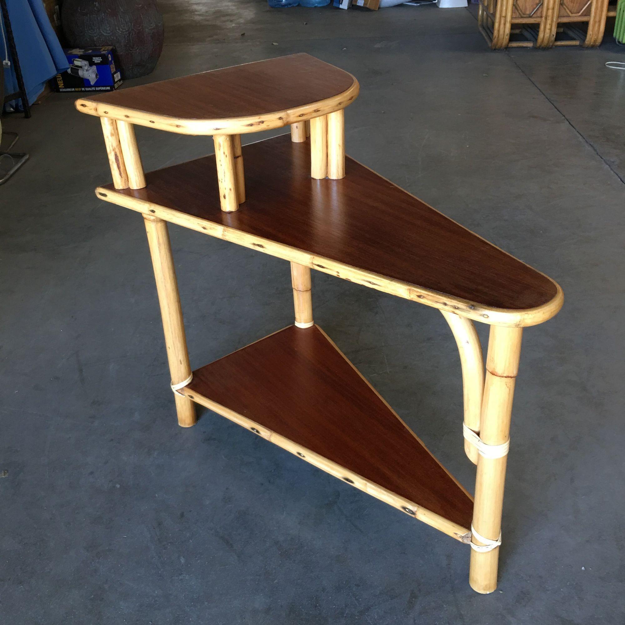 Mid-Century Modern Restored 3-Tier Wedge Side Table w/Mahogany Tops For Sale