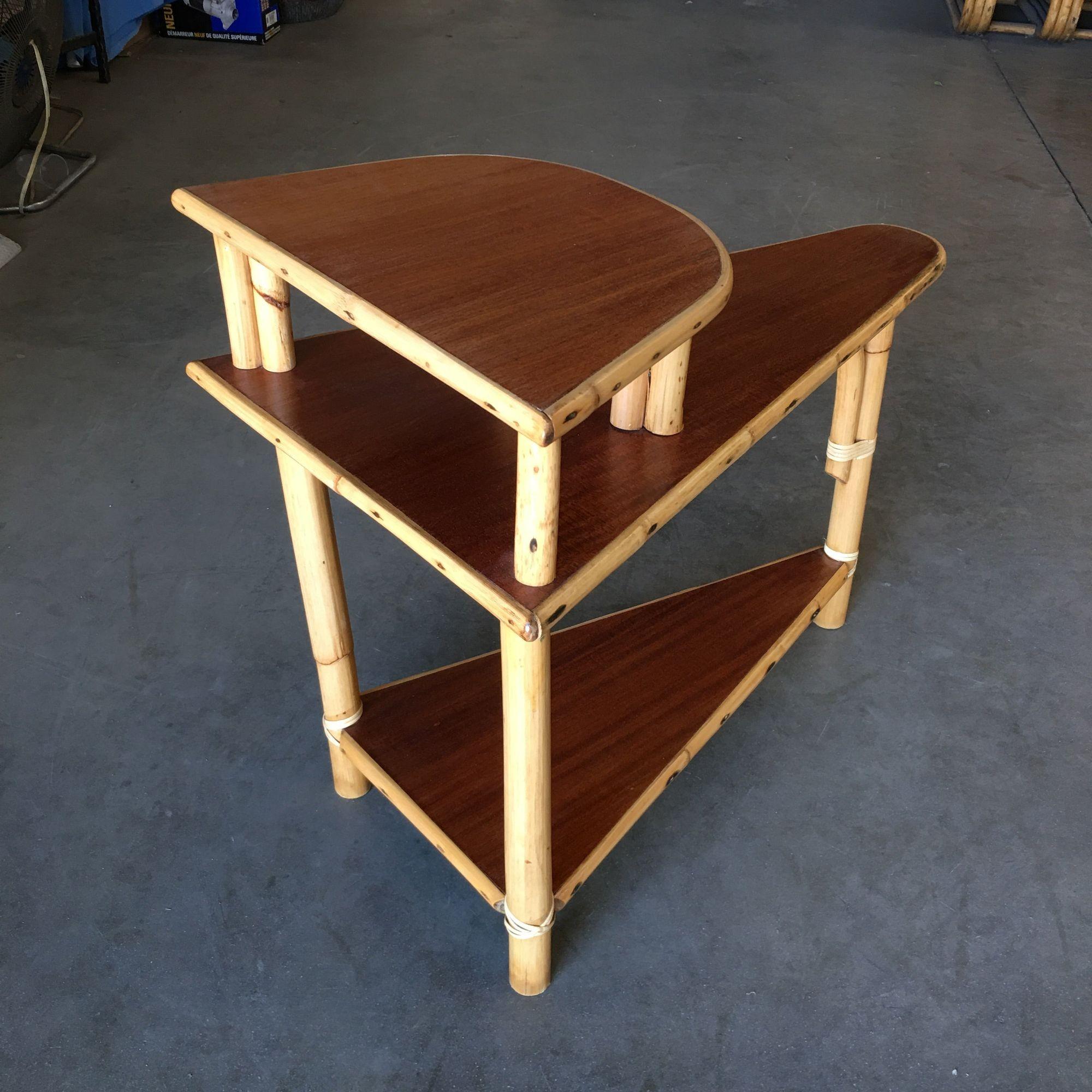 Mid-20th Century Restored 3-Tier Wedge Side Table w/Mahogany Tops For Sale