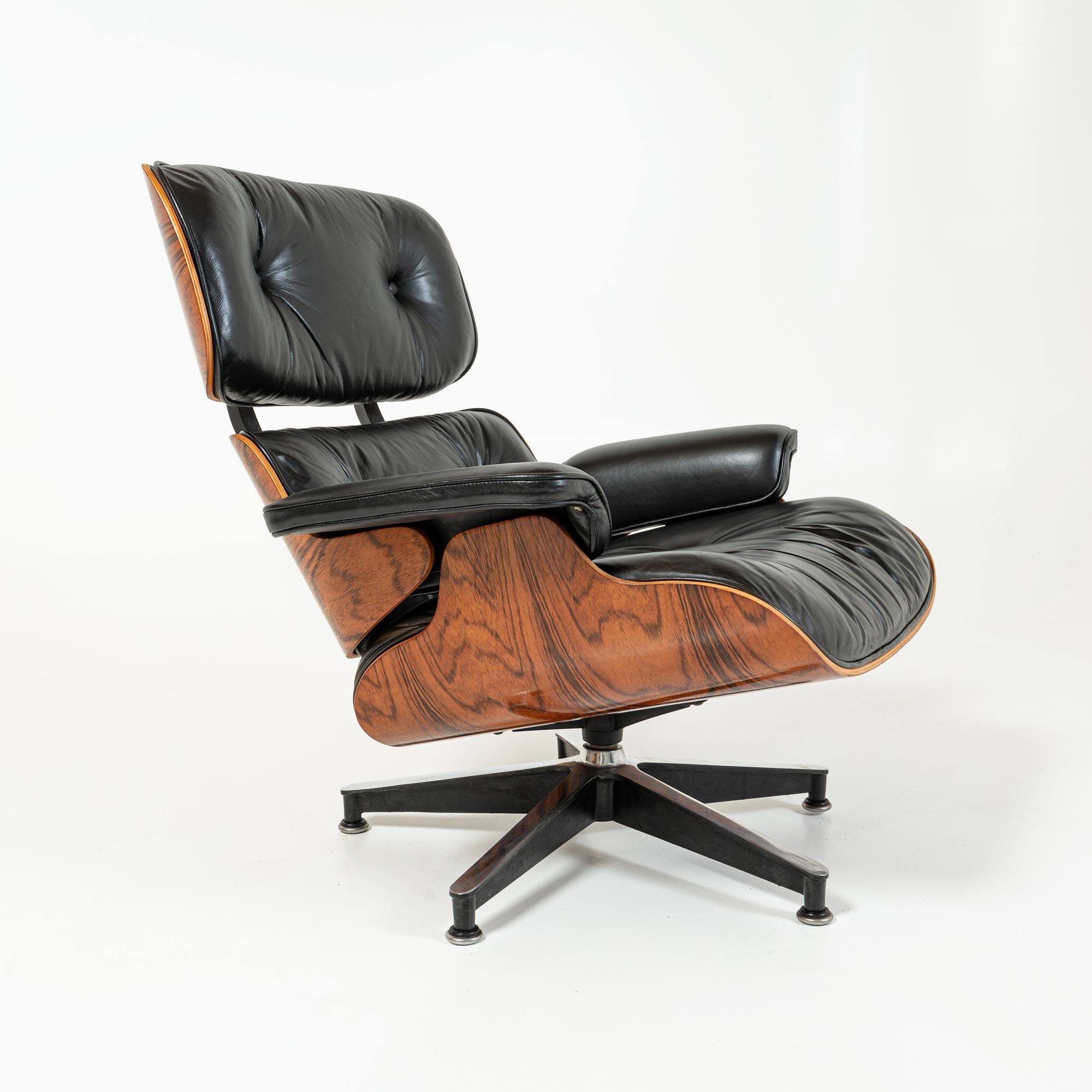 Late 20th Century Restored 3rd Gen Eames Lounge Chair and Ottoman in Original black Leather