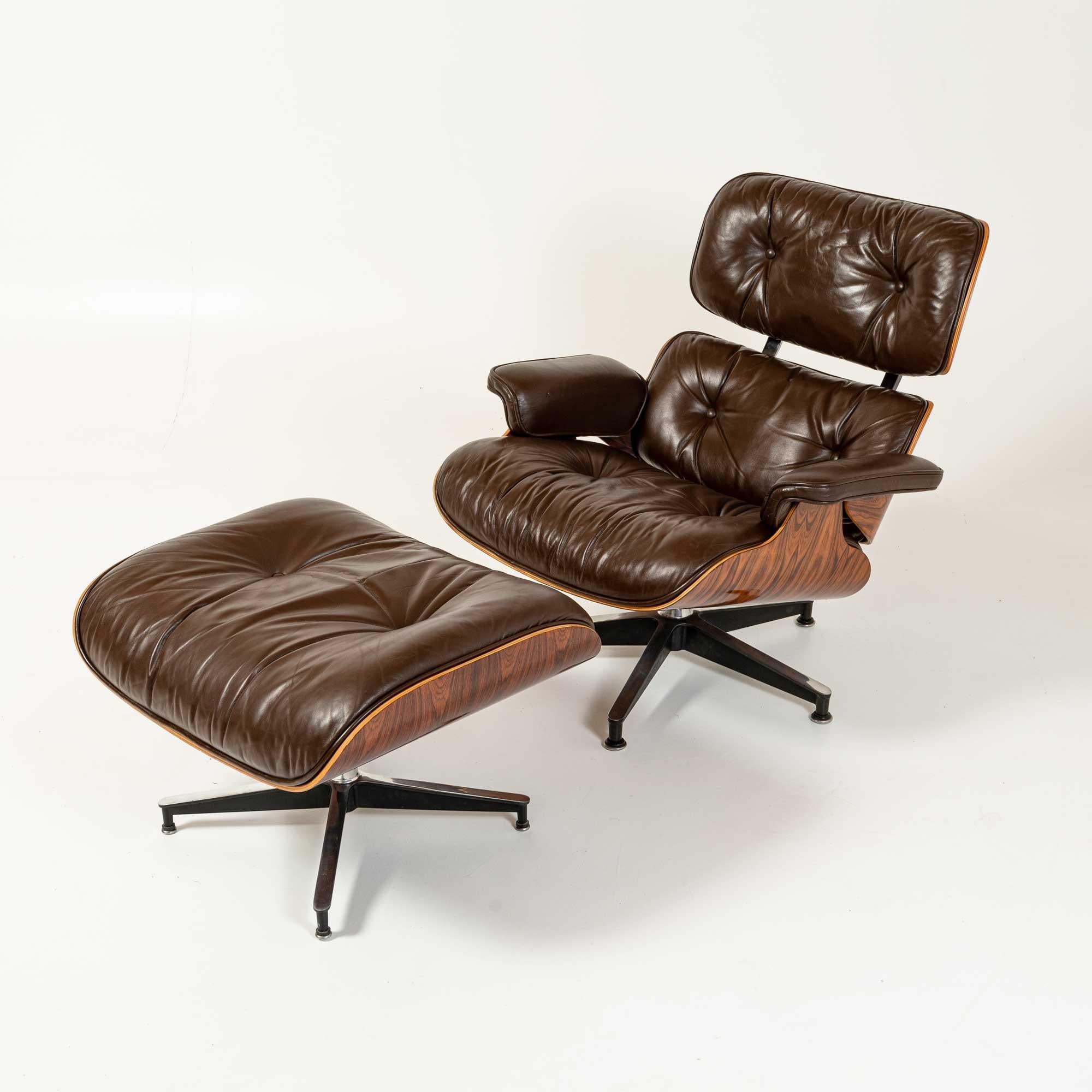 Mid-Century Modern Restored 3rd Gen Eames Lounge Chair and Ottoman in Original Chocolate Leather