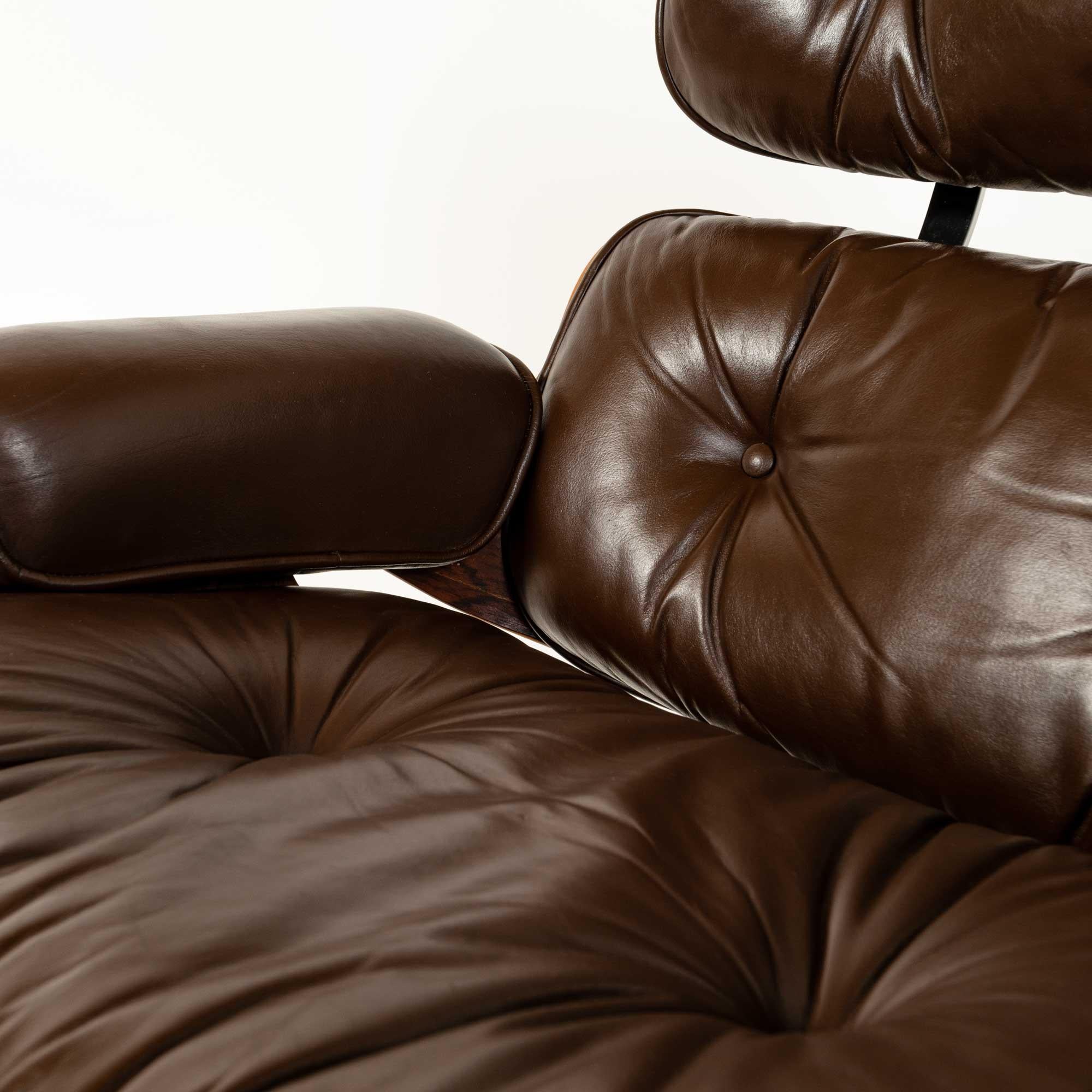 Restored 3rd Gen Eames Lounge Chair and Ottoman in Original Chocolate Leather 1
