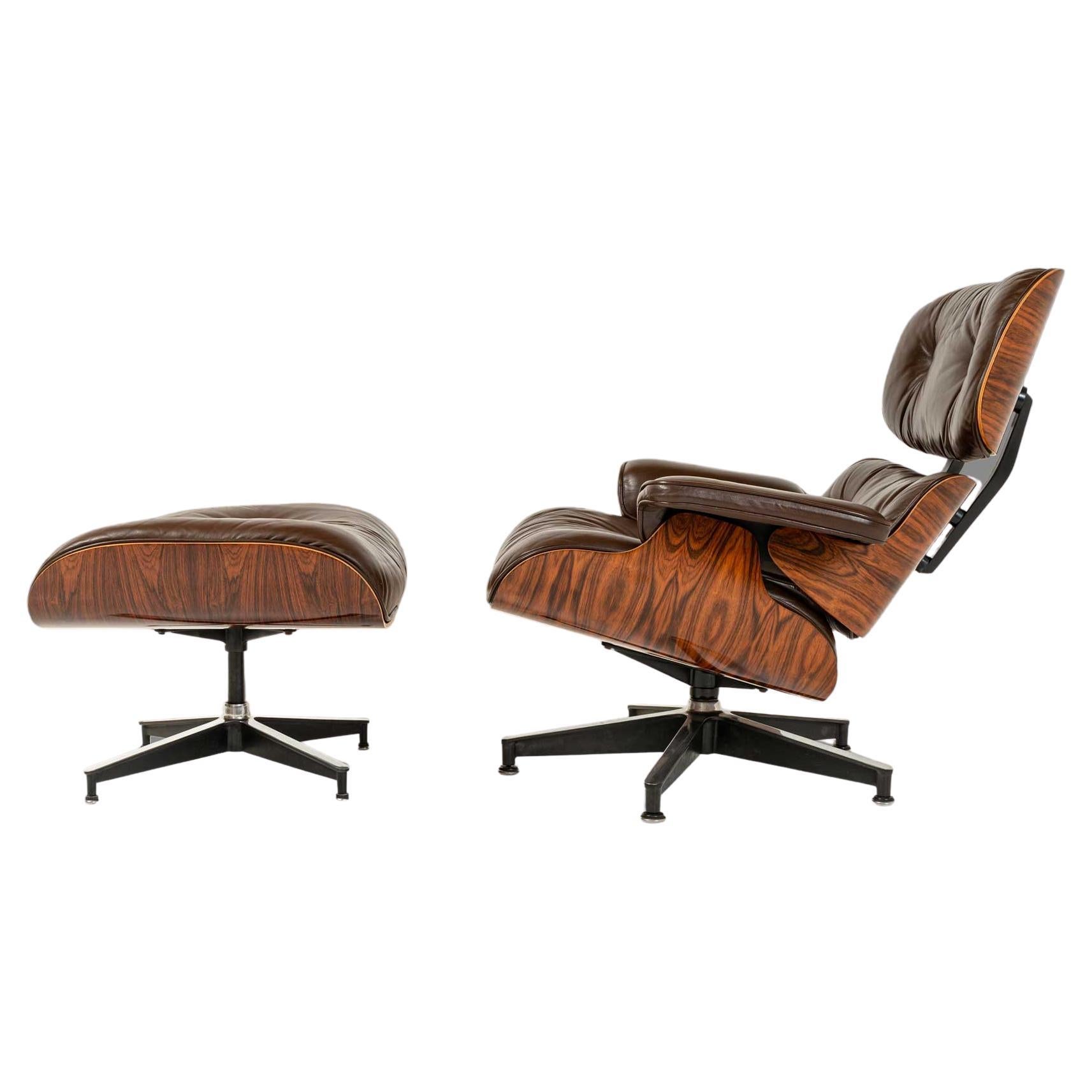 Restored 3rd Gen Eames Lounge Chair and Ottoman in Original Chocolate Leather