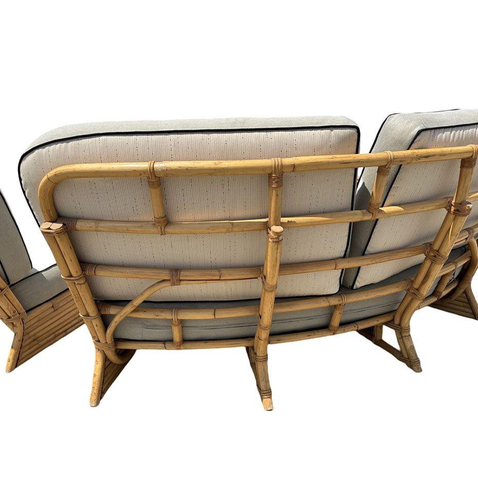 Restored 4 Person Curved Stacked Rattan Sectional Sofa For Sale 5